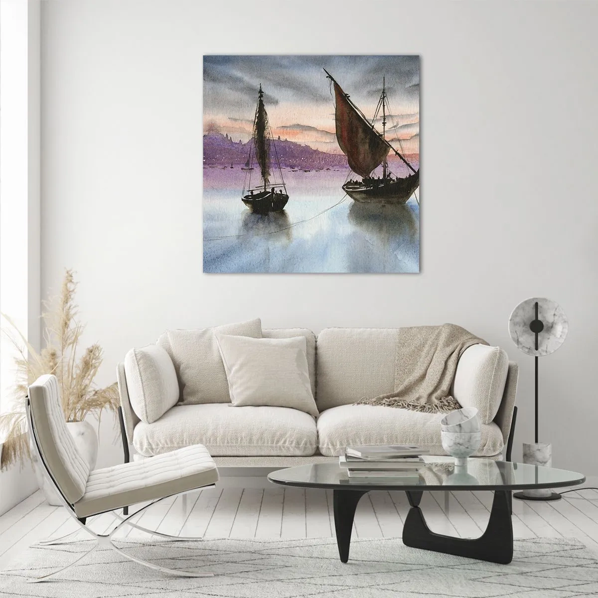 Tablou pe sticlă - O seară în port - 60x60 cm