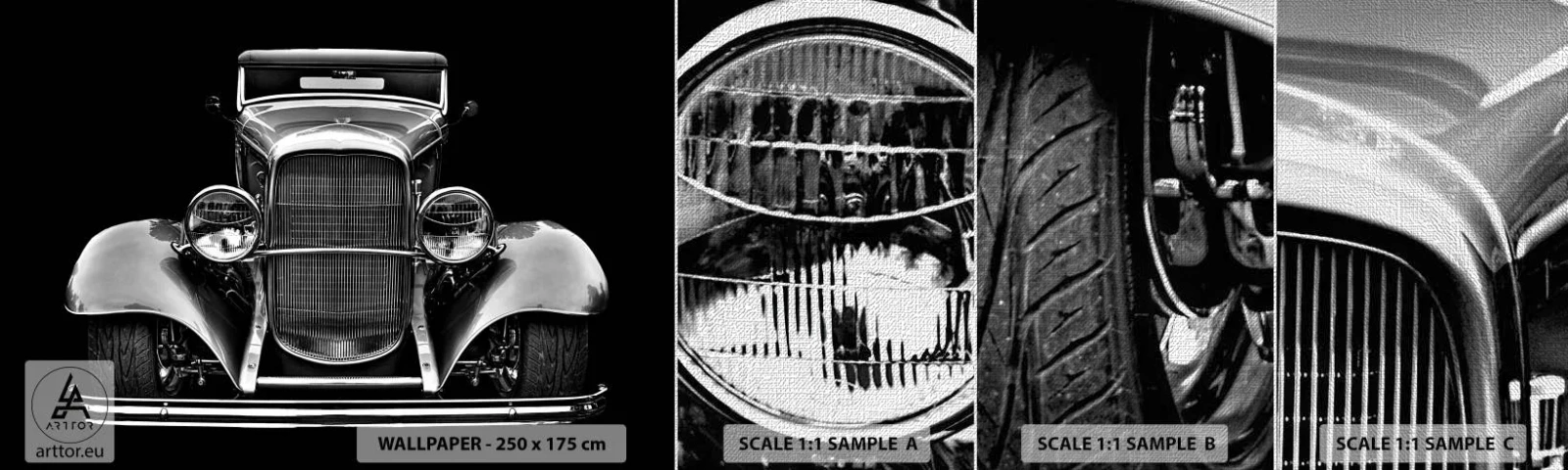 Mostră tapet Premium Canvas - Un adevărat gentleman - Retro, Mașină, Clasic - 100x30 cm