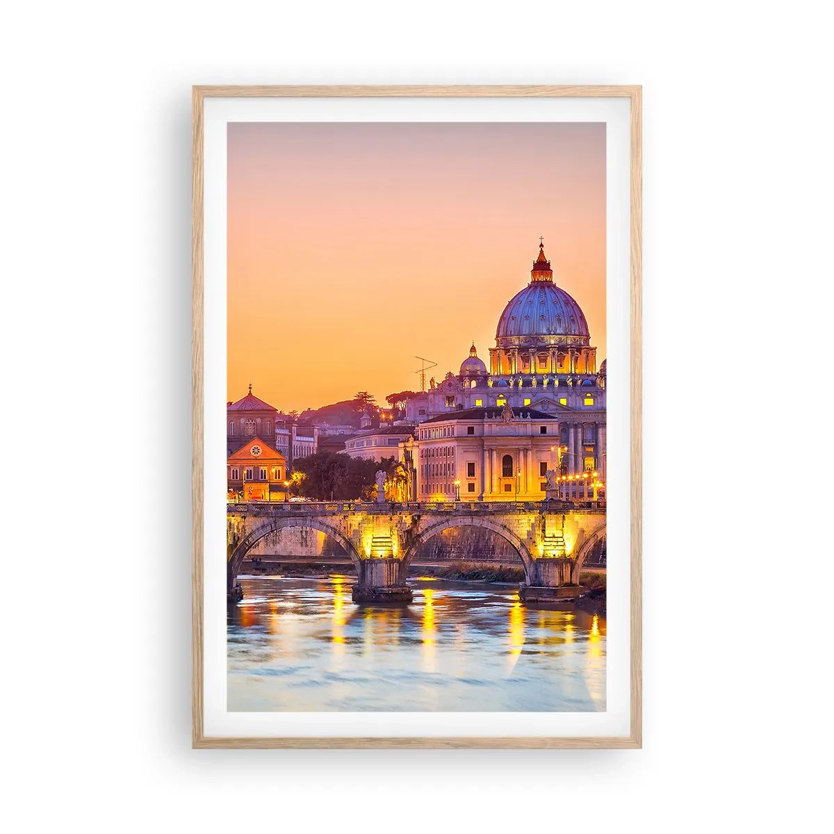 Poster în ramă de stejar deschis - Amurg deasupra Orașului Etern - 61x91 cm