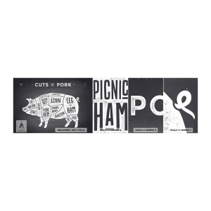 Mostră tapet autocolant Deluxe Sticker - Abecedar de măcelar - Gastronomie, Animal Porc, Porc - 100x30 cm