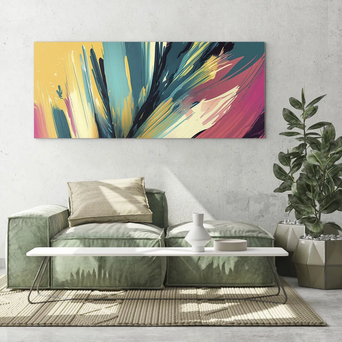 Tablou pe sticlă - Compoziția - o explozie de bucurie - 100x40 cm
