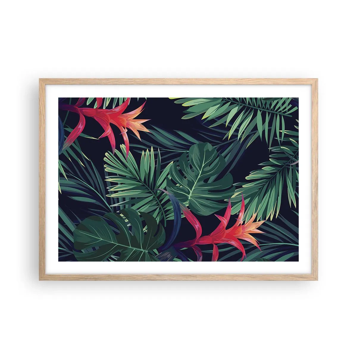 Poster în ramă de stejar deschis - Flacăra verde - 70x50 cm