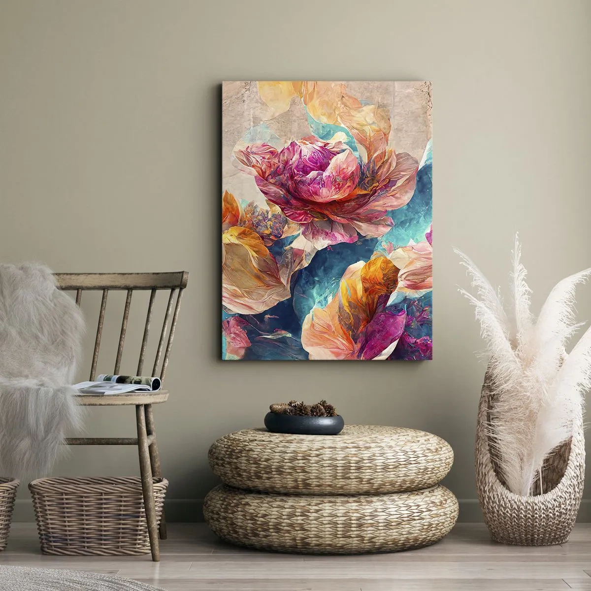 Tablou pe pânză - Splendoarea colorată a buchetului de flori - 50x70 cm