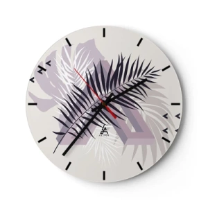 Ceas de perete - Ceas pe sticlă - Grafică modernă cu frunze de palmier - 30x30cm - Umbra unei umbre - Decorațiune modernă pentru perete pentru living, bucătărie și dormitor ARTTOR