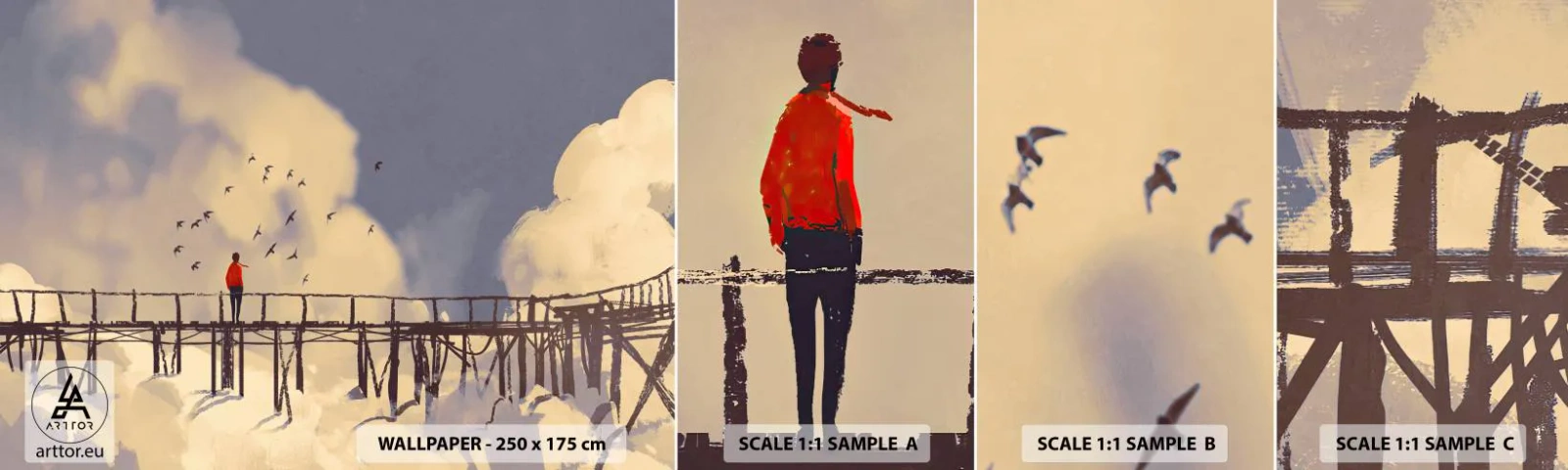 Mostră de Tapet Standard Eco - Dorință albastră - Abstracția, Pod, nori - 100x30 cm