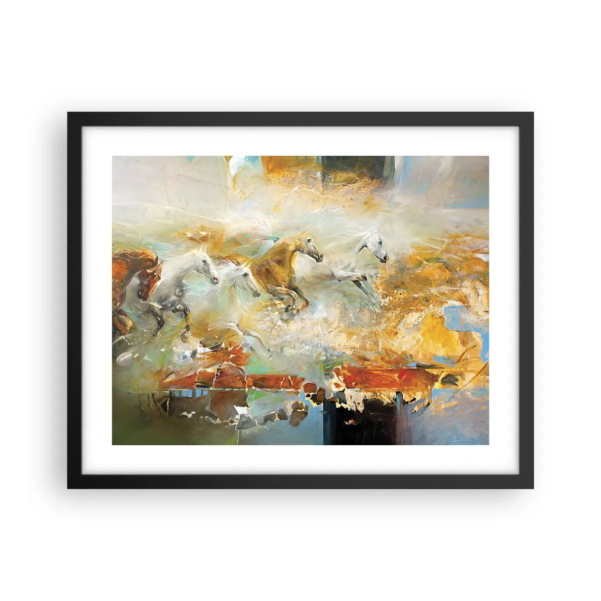 Poster în ramă neagră - Galopând prin lumină - 50x40 cm
