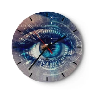 Ceas de perete - Ceas pe sticlă - Un ochi înconjurat de grafică digitală - 30x30cm - Crezi că mă cunoști - Decorațiune modernă pentru perete pentru living, bucătărie și dormitor ARTTOR