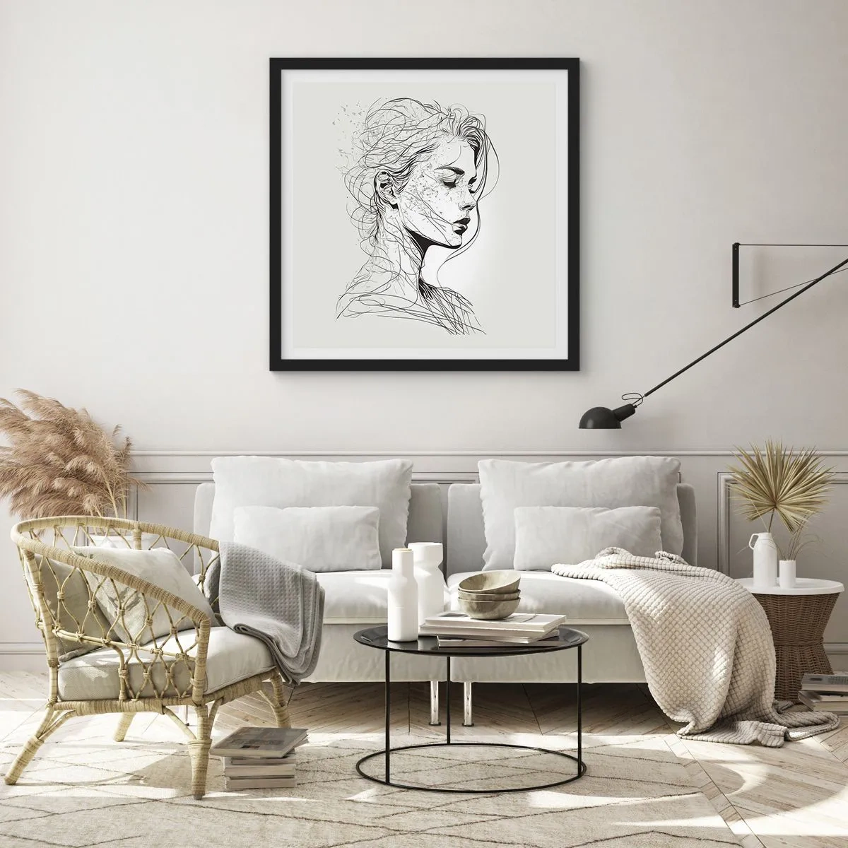 Poster în ramă neagră - Desenată cu linii - 30x30 cm