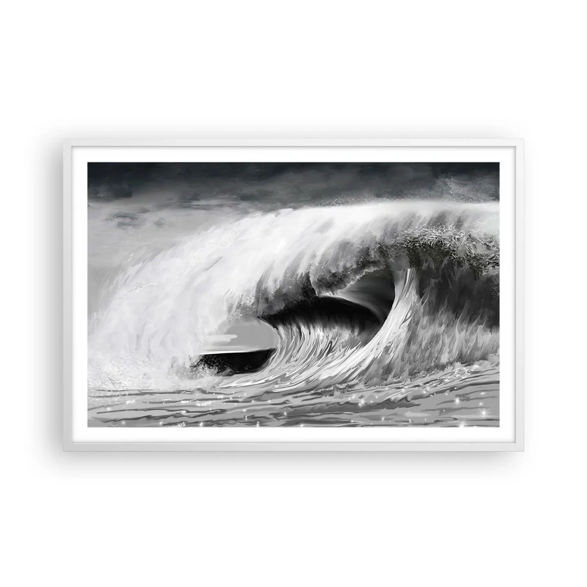 Poster în ramă albă - Mânia oceanului - 91x61 cm