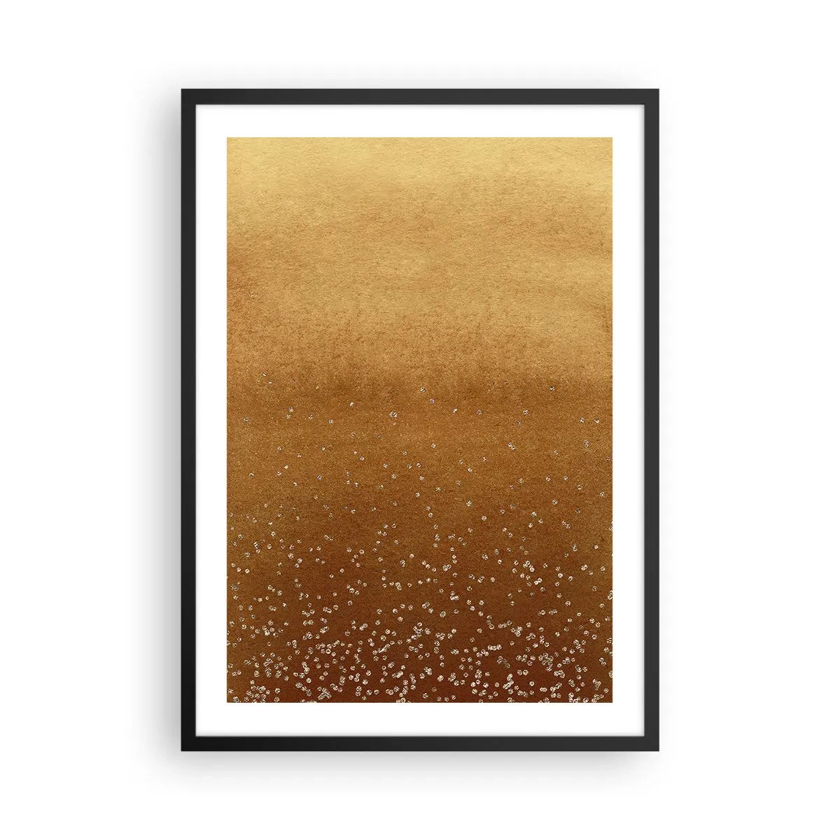 Poster în ramă neagră - Gradient auriu cu elemente strălucitoare minuscule - 50x70cm - Nașterea luminii - Decorațiune modernă pentru perete pentru living și dormitor ARTTOR