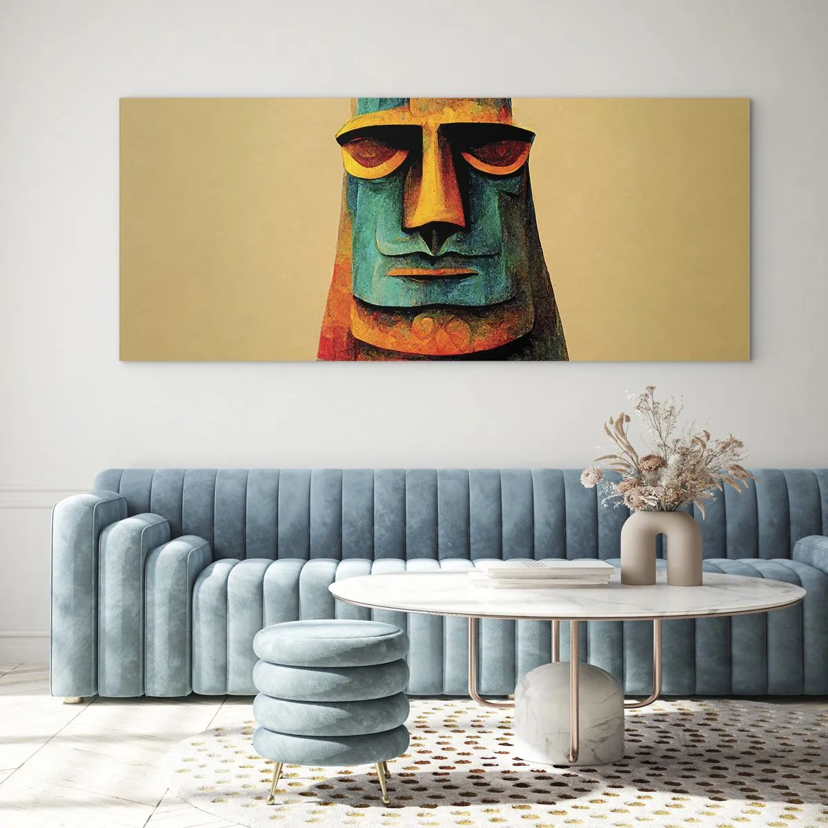 Tablou pe sticlă - Statuie, dar simpatică - 100x40 cm