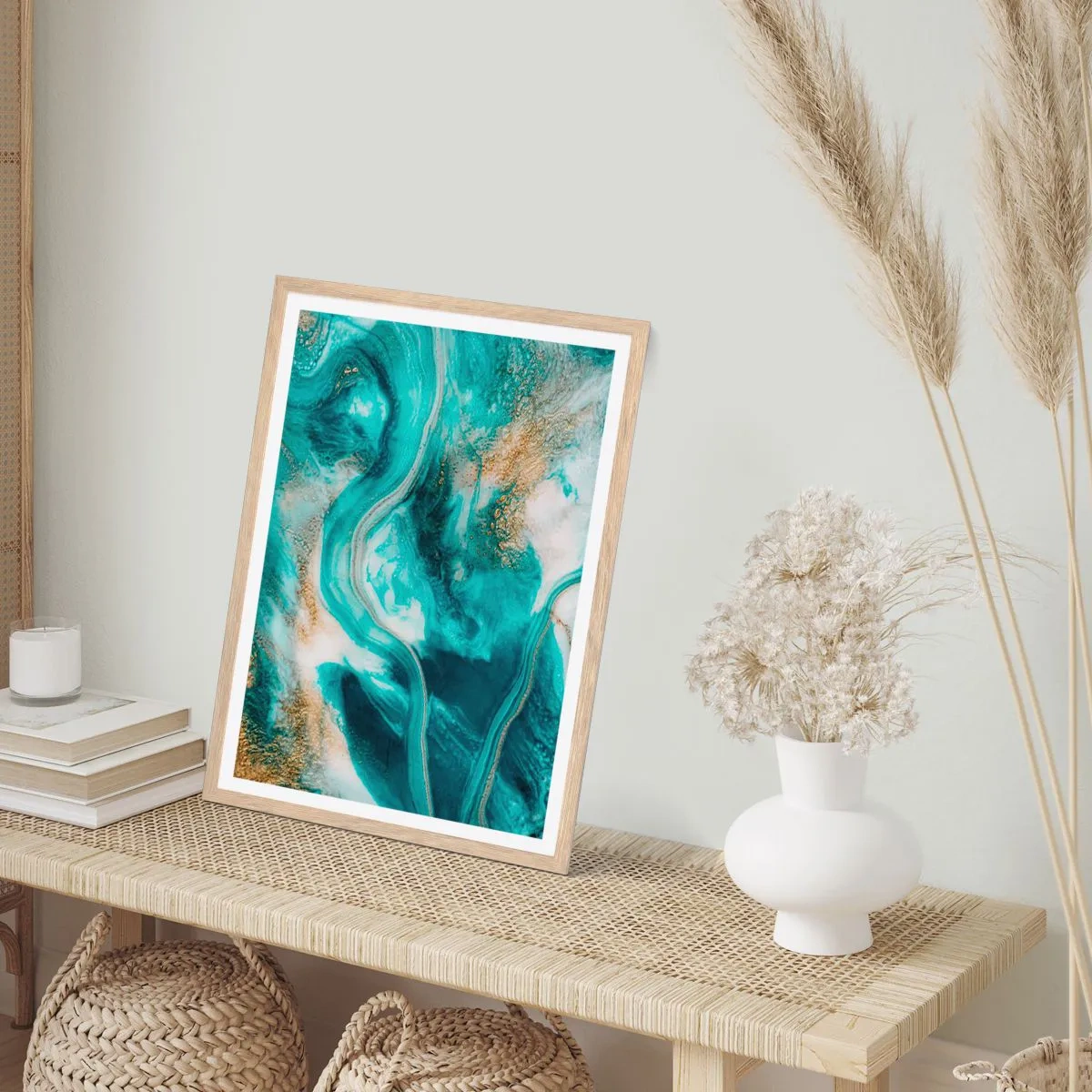 Poster în ramă de stejar deschis - Râul de aur - 50x70 cm