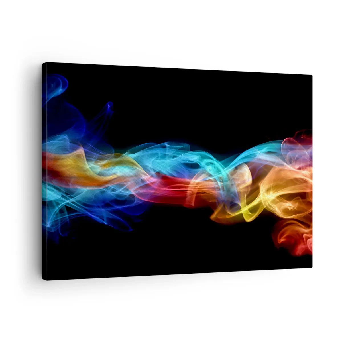 Tablou pe pânză Canvas - Fum colorat pe fundal negru - 70x50cm - Dansul curcubeului în brumă - Decorațiune modernă pentru perete pentru living și dormitor ARTTOR