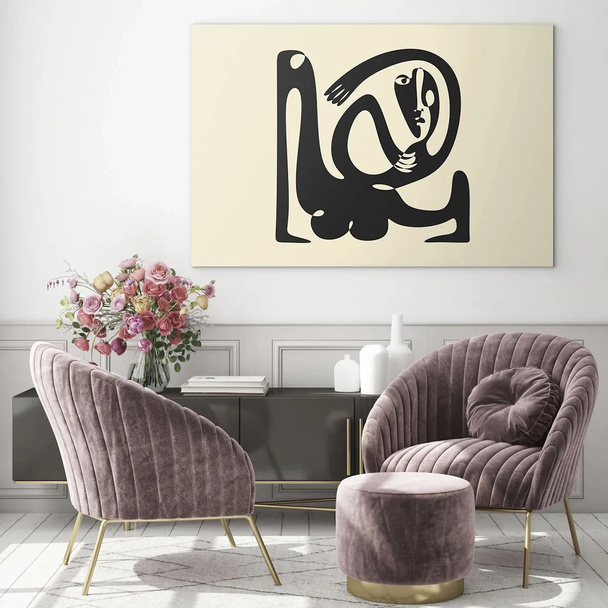 Tablou pe sticlă - Portret abstract într-un stil care amintește de Picasso - 70x50cm - Aproape Picasso - Decorațiune modernă pentru perete pentru living și dormitor ARTTOR
