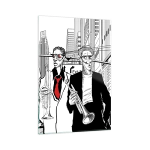 Tablou pe sticlă - Rapsodie urbană în negru și roșu - 80x120 cm