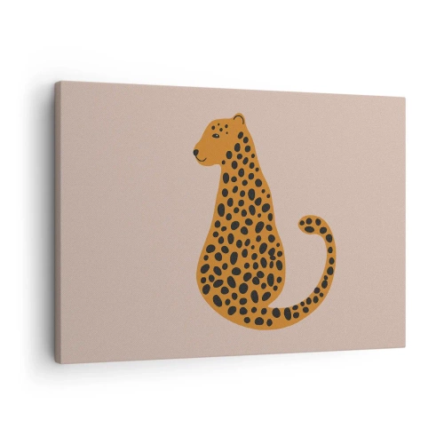 Tablou pe pânză Canvas - Un desen minimalist al unei pantere pe un fundal bej - 70x50cm - Modelul leopard este tot timpul la modă - Decorațiune modernă pentru perete pentru living și dormitor ARTTOR