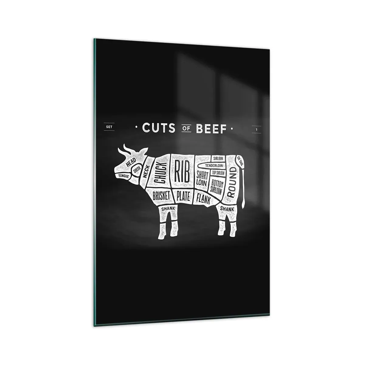 Tablou pe sticlă - Abecedar de măcelar - 80x120 cm