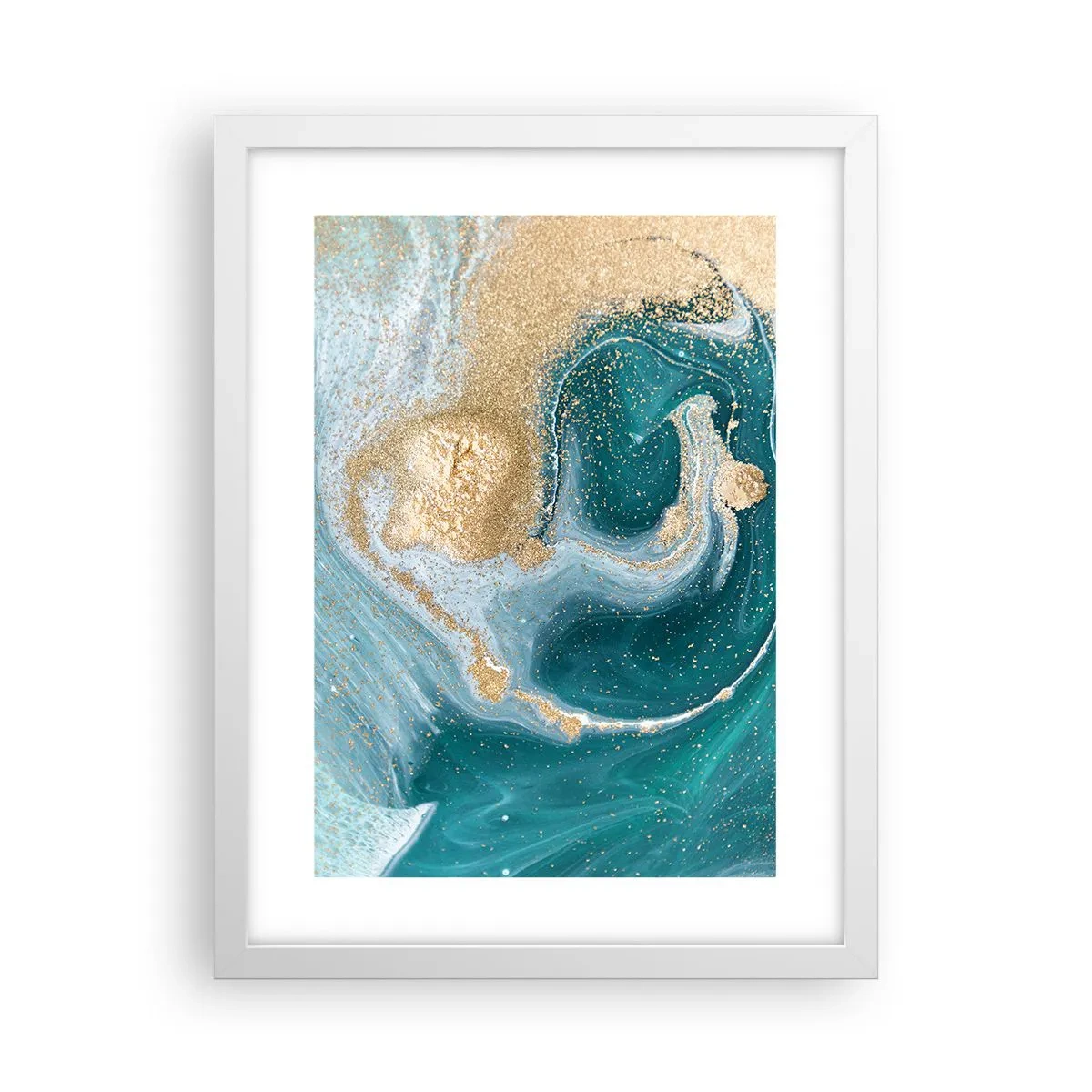 Poster în ramă albă - Vârtej de aur și turcoaz - 30x40 cm