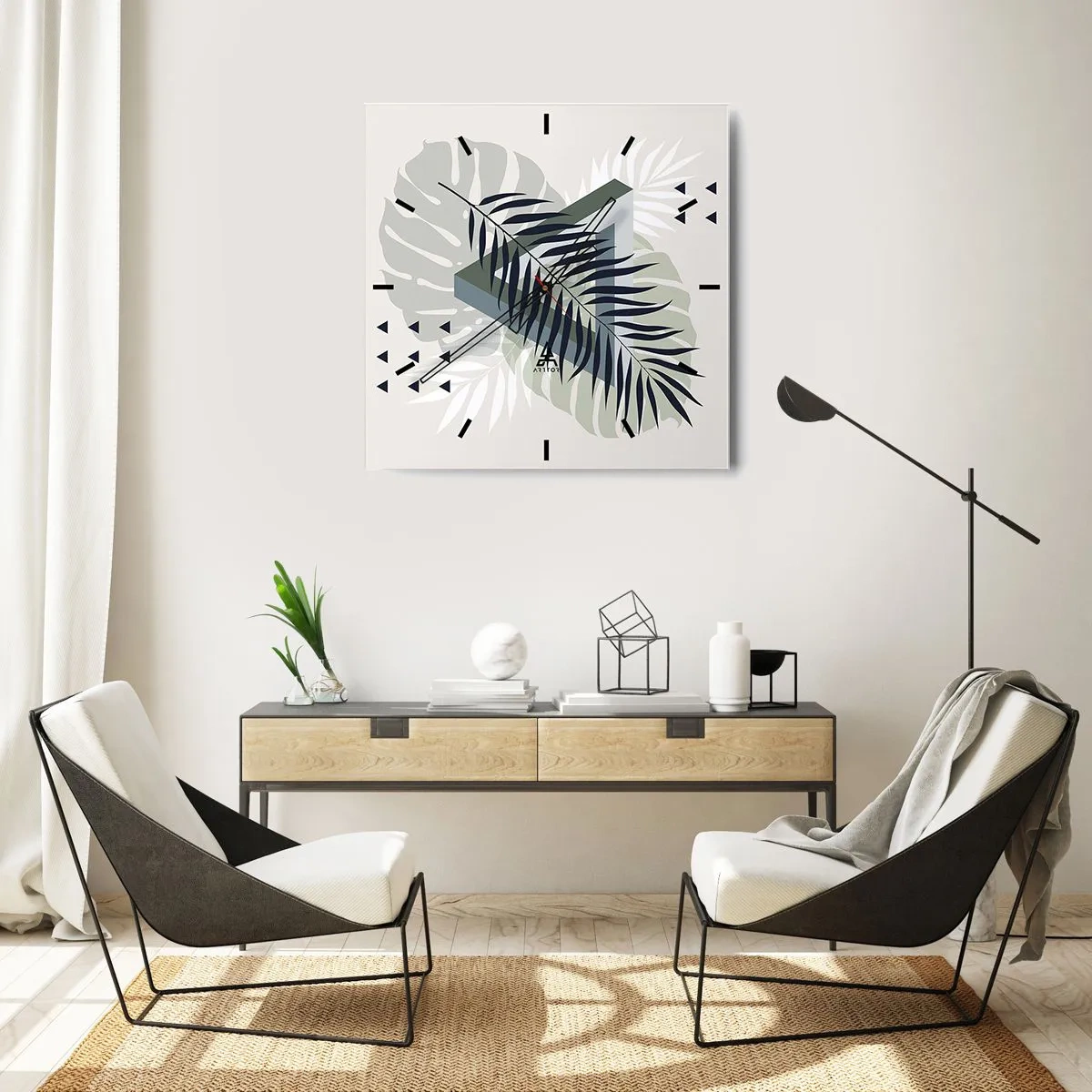 Ceas de perete - Ceas pe sticlă - Natura și geometria - două ordine? - 30x30 cm