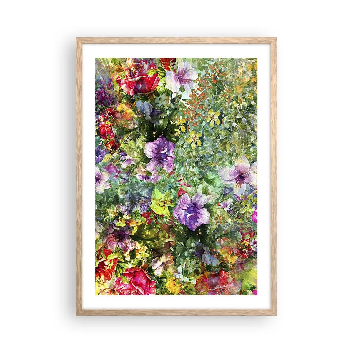 Poster în ramă de stejar deschis - Să ne pierdem în flori - 50x70 cm