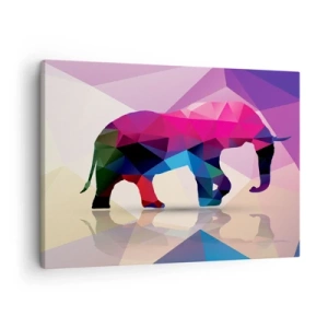 Tablou pe pânză Canvas - Siluetă geometrică a unui elefant în culori vii - 70x50cm - Dinozaur de cristal - Decorațiune modernă pentru perete pentru living și dormitor ARTTOR