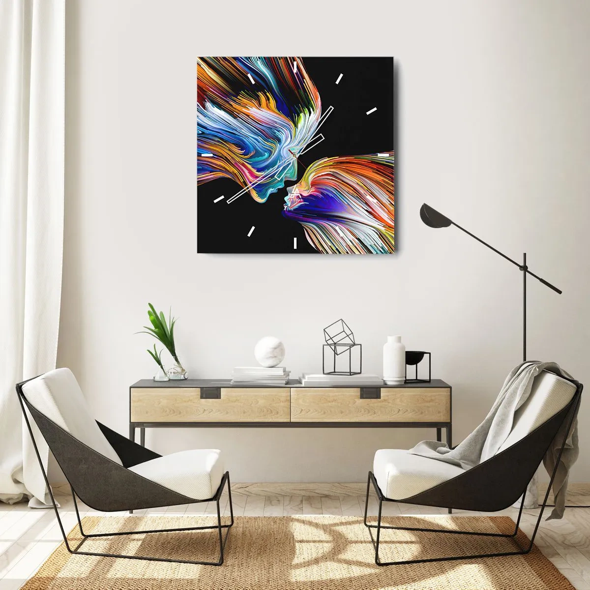 Ceas de perete - Ceas pe sticlă - Fuziune de energie și lumină - 40x40 cm