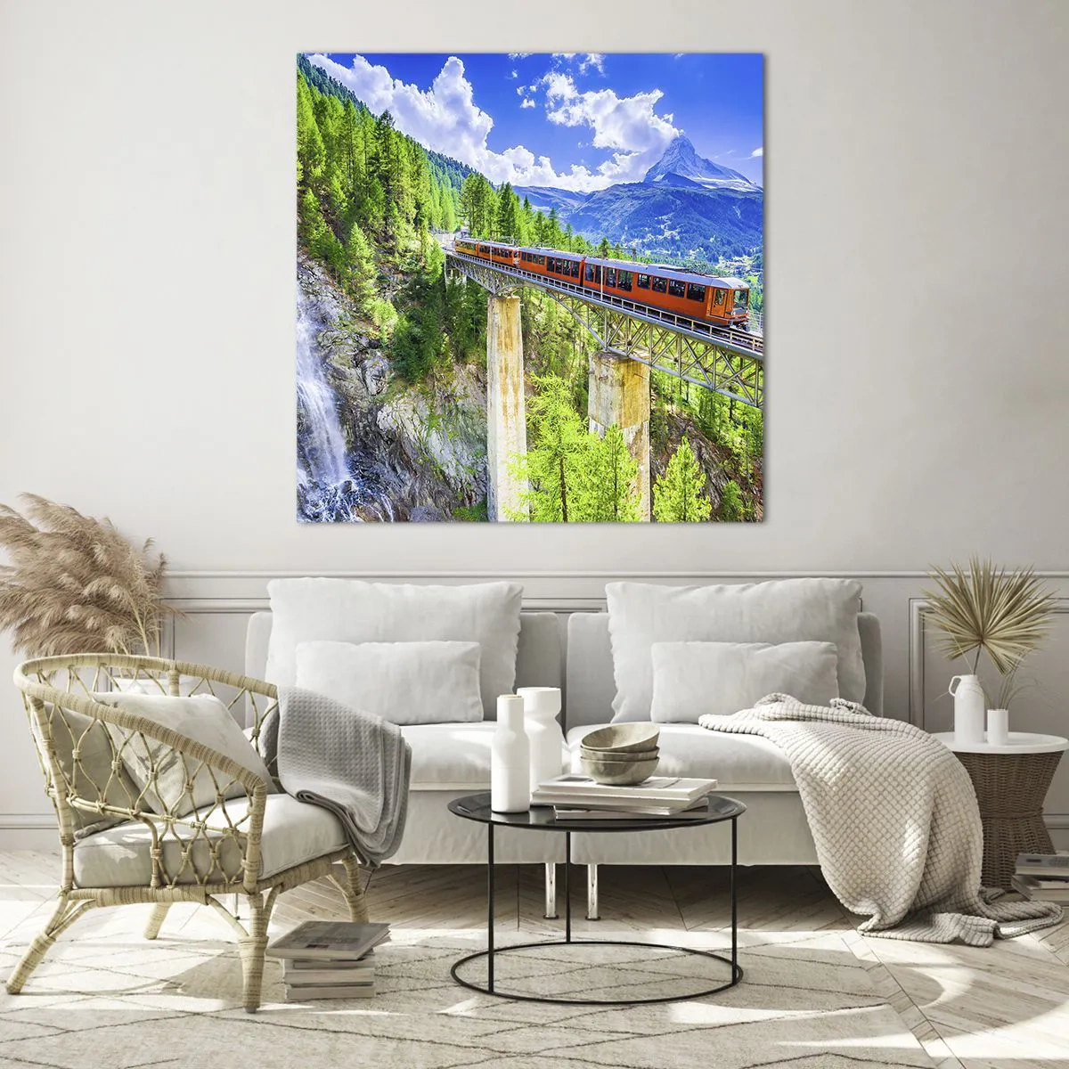 Tablou pe sticlă - Calea ferată din Alpi - 50x50 cm