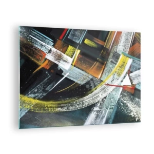 Tablou pe sticlă - Abstracție dinamică cu tușe colorate - 70x50cm - Energia în mișcare - Decorațiune modernă pentru perete pentru living și dormitor ARTTOR