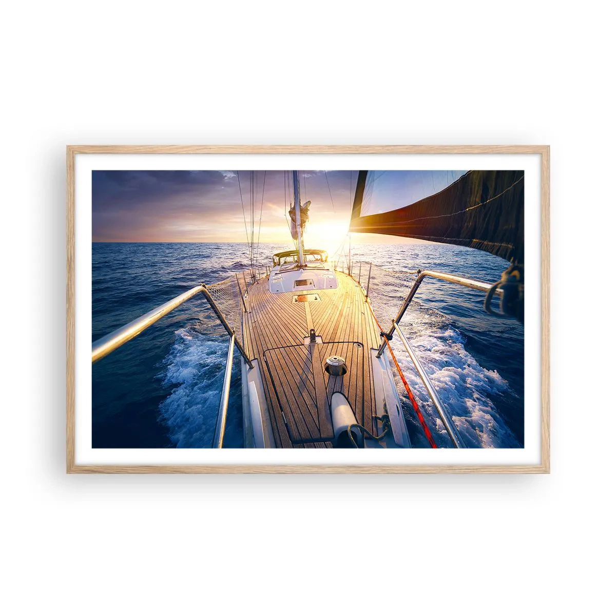 Poster în ramă de stejar deschis - Alergând pe valuri - 91x61 cm