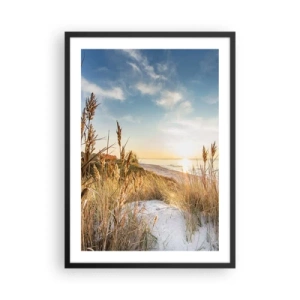 Poster în ramă neagră - Peisaj însorit de plajă cu ierburi pe dune - 50x70cm - Plaja de nord - Decorațiune modernă pentru perete pentru living și dormitor ARTTOR