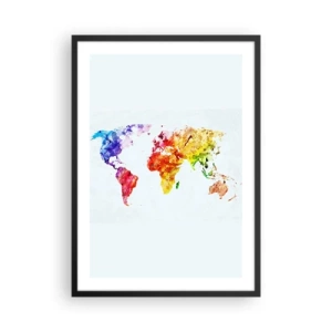 Poster în ramă neagră - Hartă a lumii în acuarelă colorată - 50x70cm - Toate culorile lumii - Decorațiune modernă pentru perete pentru living și dormitor ARTTOR