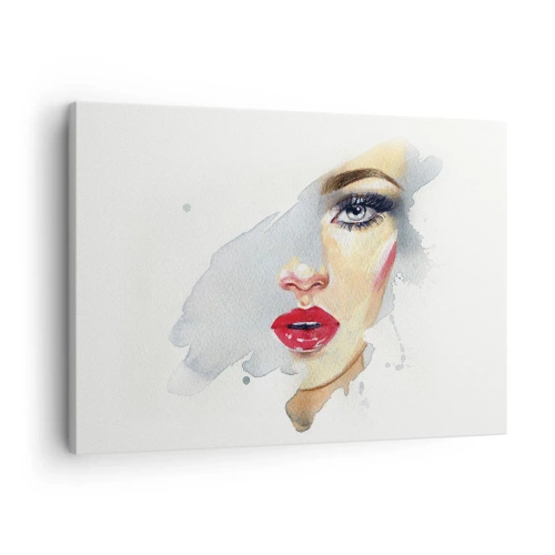 Tablou pe pânză Canvas - Un portret în acuarelă al unei femei cu o privire intensă. - 70x50cm - Reflecție într-o picătură de apă - Decorațiune modernă pentru perete pentru living și dormitor ARTTOR
