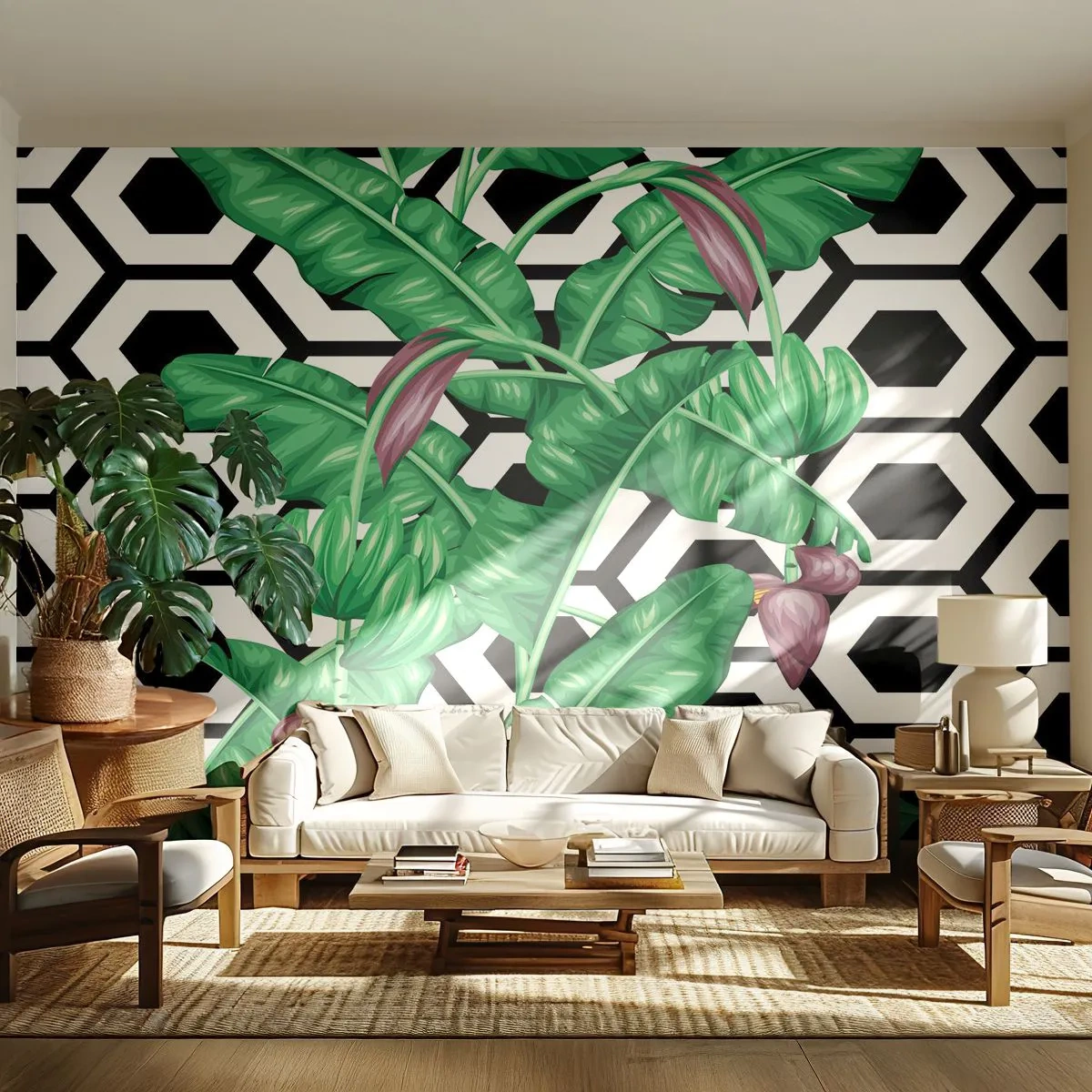 Tapet Autoadeziv Deluxe Sticker - Compoziție simetrică din natură - Abstracția, Frunze, Floare - 250x175 cm