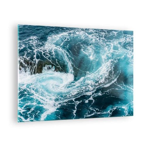 Tablou pe sticlă - Un vârtej oceanic înconjurat de valuri albe în apă albastră - 70x50cm - Poarta spre interiorul Pământului - Decorațiune modernă pentru perete pentru living și dormitor ARTTOR