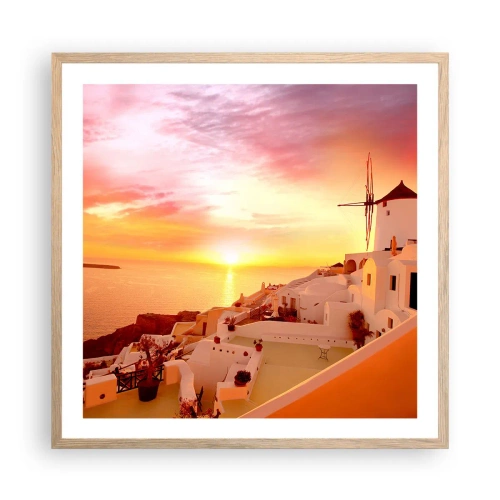 Poster în ramă de stejar deschis - Dizolvându-se în alb și auriu - 60x60 cm