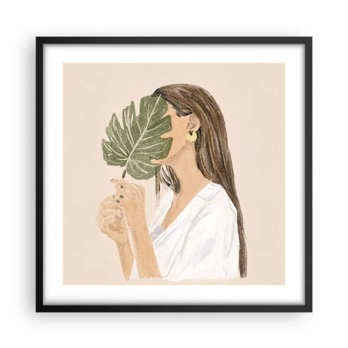 Poster în ramă neagră - Portret misterios cu un evantai - 50x50 cm