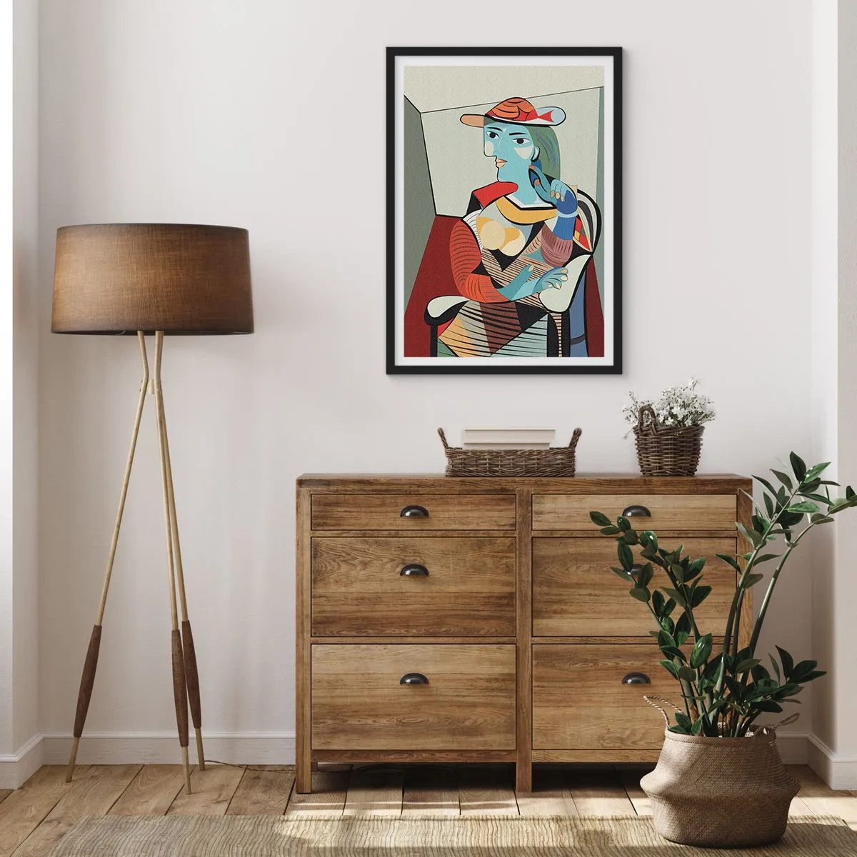 Poster în ramă neagră - Portretul cubist al unei femei purtând o pălărie - 50x70cm - Prin ochii lui Picasso - Decorațiune modernă pentru perete pentru living și dormitor ARTTOR