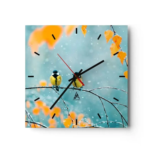 Ceas de perete - Ceas pe sticlă - Bârfele păsărilor - 30x30 cm
