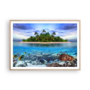 Poster în ramă de stejar deschis - Insula paradisiacă vă invită - 100x70 cm