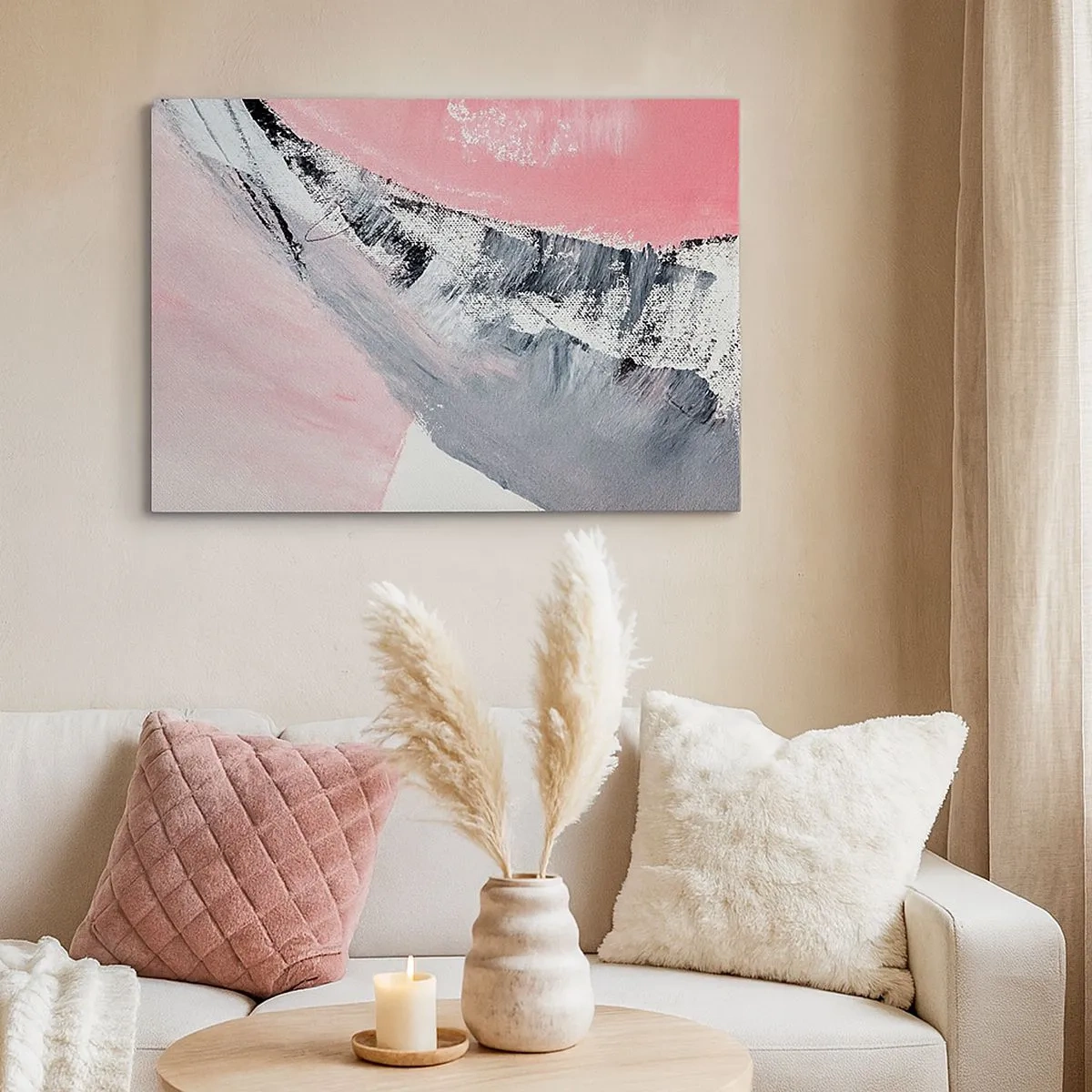 Tablou pe pânză Canvas - O compoziție abstractă în nuanțe de roz și gri. - 70x50cm - Compoziție adaptată - Decorațiune modernă pentru perete pentru living și dormitor ARTTOR