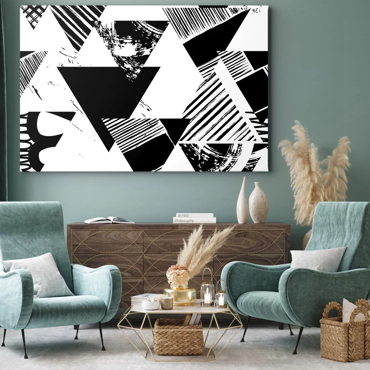 Tablou pe pânză - Ploaie de triunghiuri - 120x80 cm