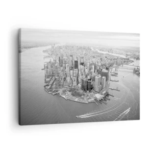 Tablou pe pânză Canvas - Vedere aeriană a Manhattanului în alb și negru - 70x50cm - Cum să nu iubești? - Decorațiune modernă pentru perete pentru living și dormitor ARTTOR