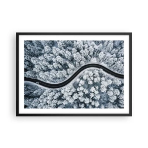 Poster în ramă neagră - Prin pădurea de iarnă - 70x50 cm