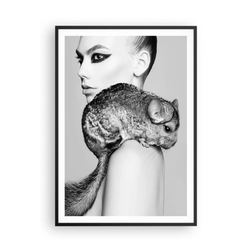 Poster în ramă neagră - Dama cu șinșilă - 70x100 cm