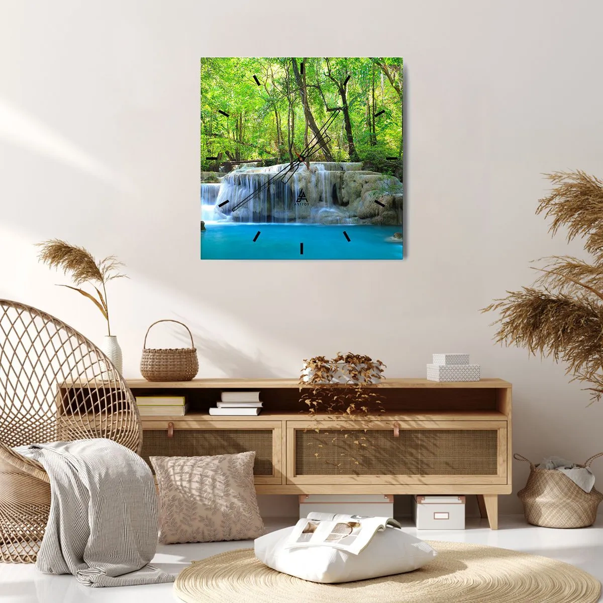 Ceas de perete - Ceas pe sticlă - Scufundat în turcoaz și verde - 30x30 cm