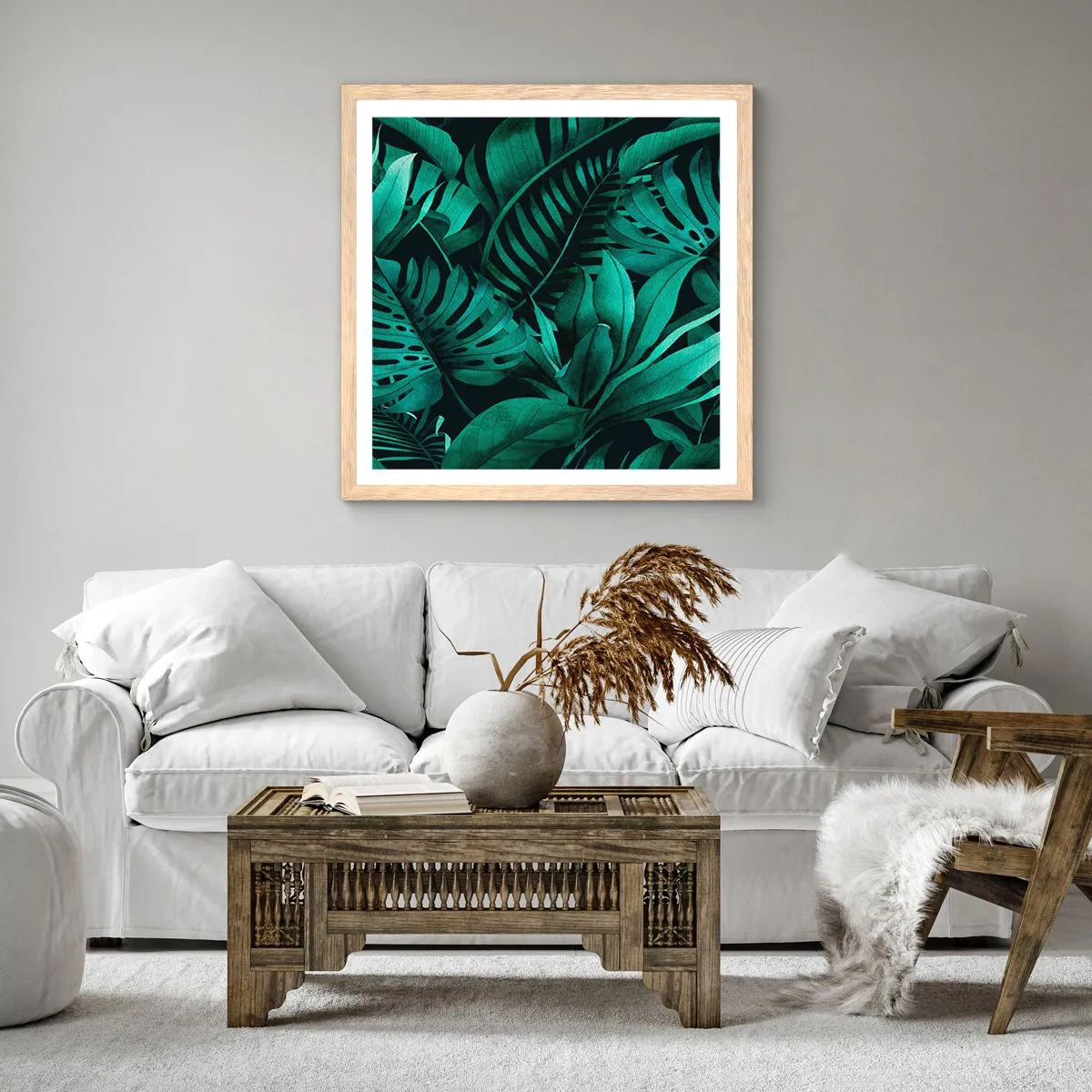 Poster în ramă de stejar deschis - Profunzimea verdelui tropical - 60x60 cm