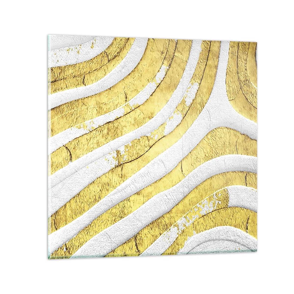 Tablou pe sticlă - Compoziția în alb și auriu - 30x30 cm