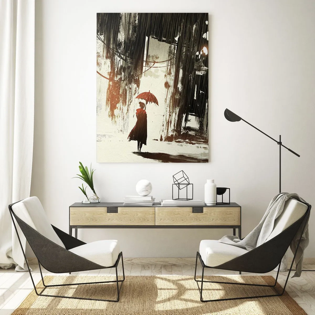 Tablou pe sticlă - Poezia umbrelei roșii - 50x70 cm