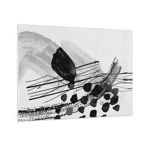 Tablou pe sticlă - Abstracție alb-negru cu forme și linii organice - 70x50cm - Abstracție organică în negru și alb - Decorațiune modernă pentru perete pentru living și dormitor ARTTOR