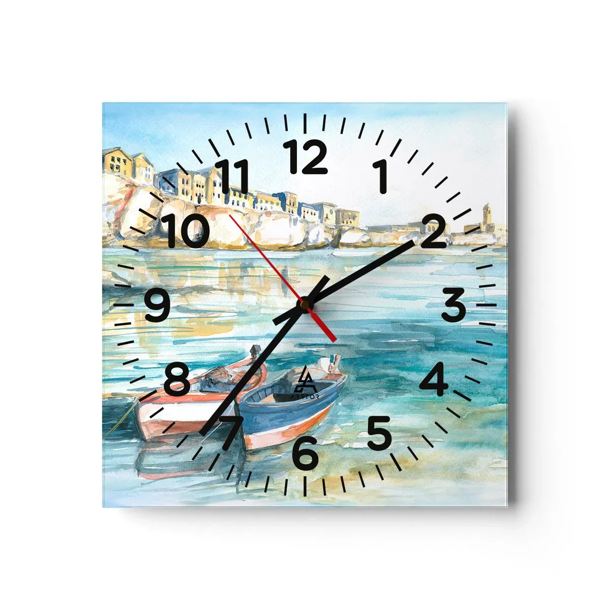 Ceas de perete - Ceas pe sticlă - Peisaj în azur - 40x40 cm